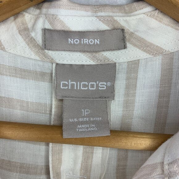 Chicos 100% Linen Womens Striped Button Top Sz 8/10P Coastal Travel Nautical - Picture 8 of 10